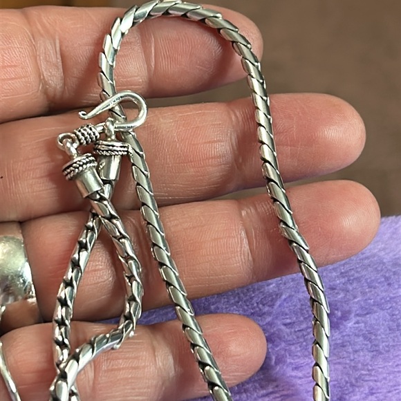 Men's Sterling Silver solid Chain Necklace. Unisex - Picture 5 of 7